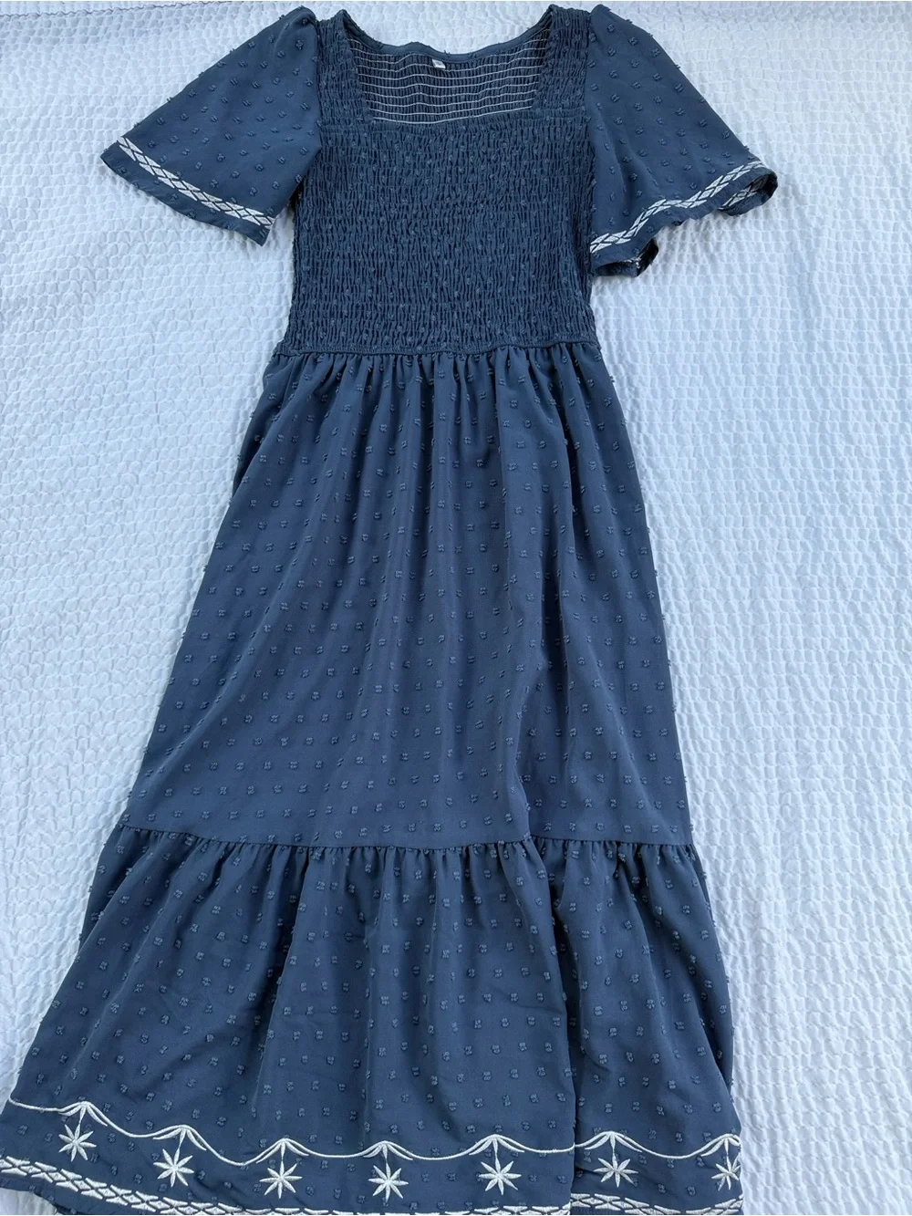 Girls Navy Blue Embroidered Smocked Dress